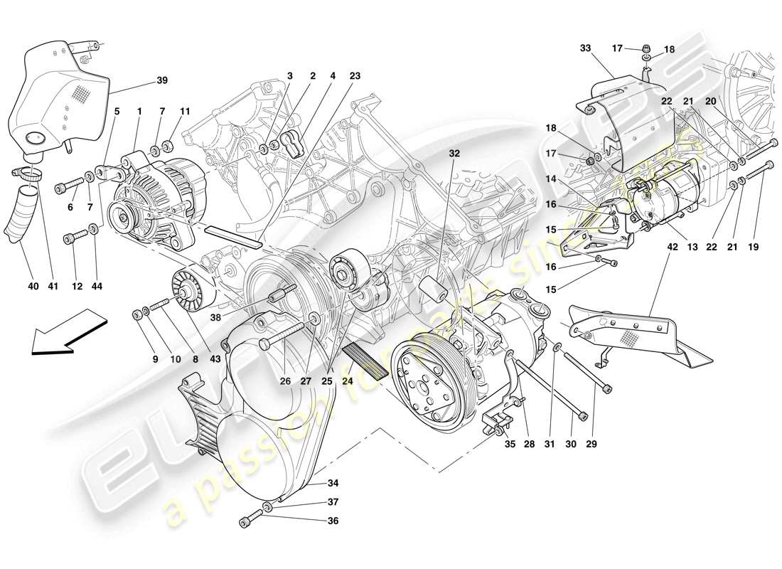 Ferrari 599 SA Aperta (RHD) ALTERNATOR, STARTER MOTOR AND AC COMPRESSOR Part Diagram
