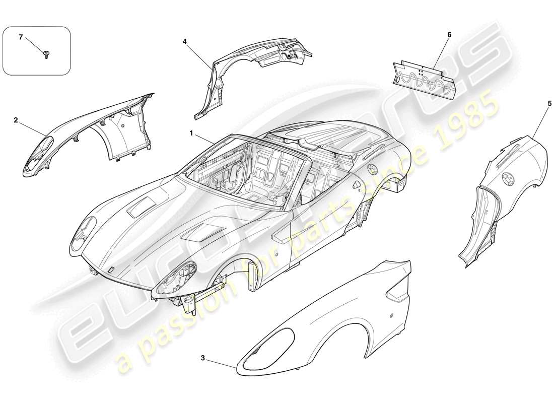 Ferrari 599 SA Aperta (RHD) BODYSHELL - EXTERNAL TRIM Part Diagram