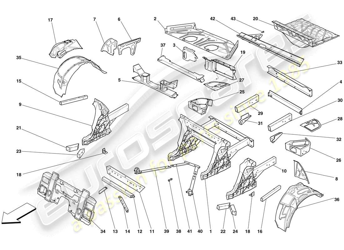 Ferrari 599 SA Aperta (RHD) STRUCTURES AND ELEMENTS, REAR OF VEHICLE Part Diagram