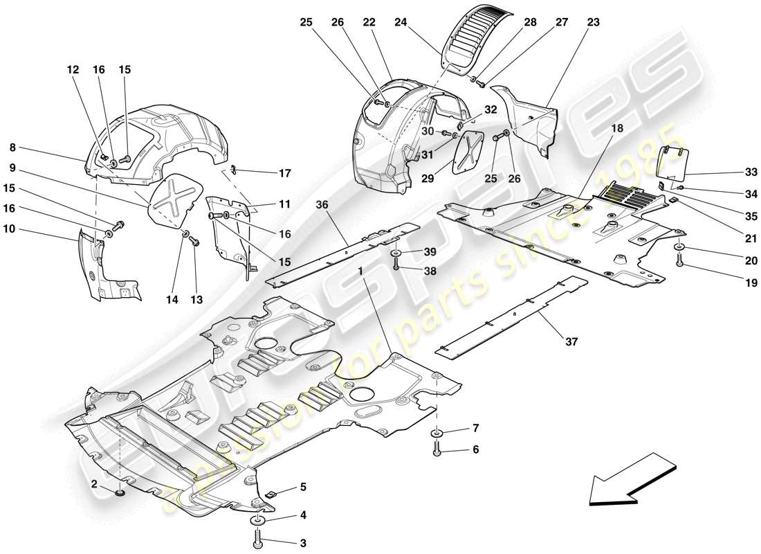 Ferrari 599 SA Aperta (RHD) FLAT UNDERTRAY AND WHEELHOUSES Part Diagram