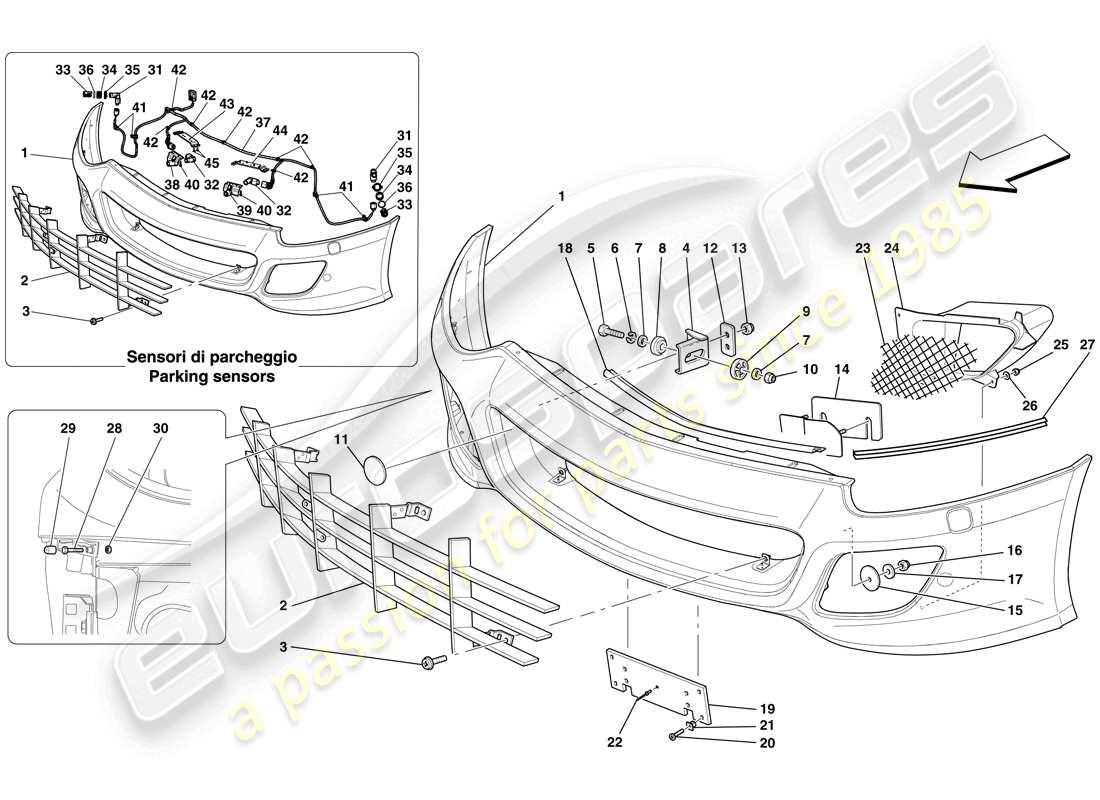 Ferrari 599 SA Aperta (RHD) FRONT BUMPER Part Diagram