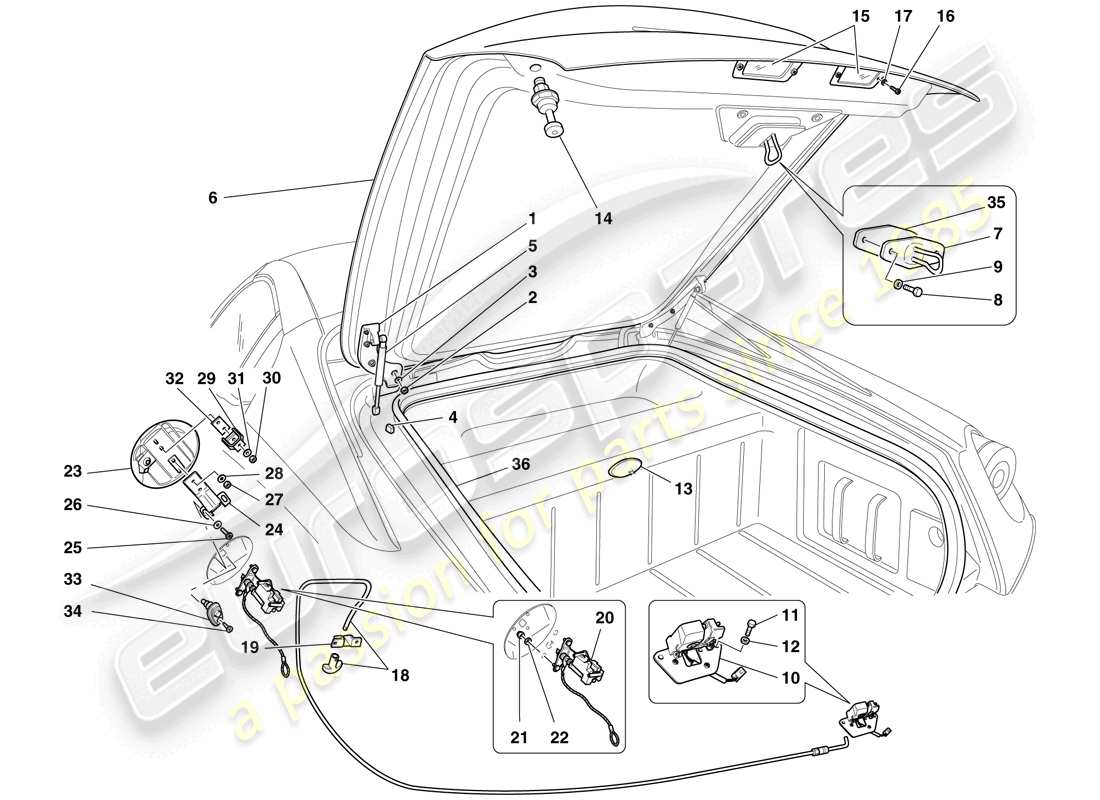 Ferrari 599 SA Aperta (RHD) LUGGAGE COMPARTMENT LID AND FUEL FILLER FLAP Part Diagram