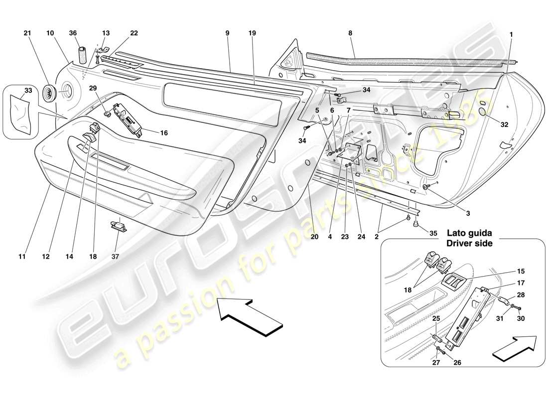 Ferrari 599 SA Aperta (RHD) DOORS - SUBSTRUCTURE AND TRIM Part Diagram