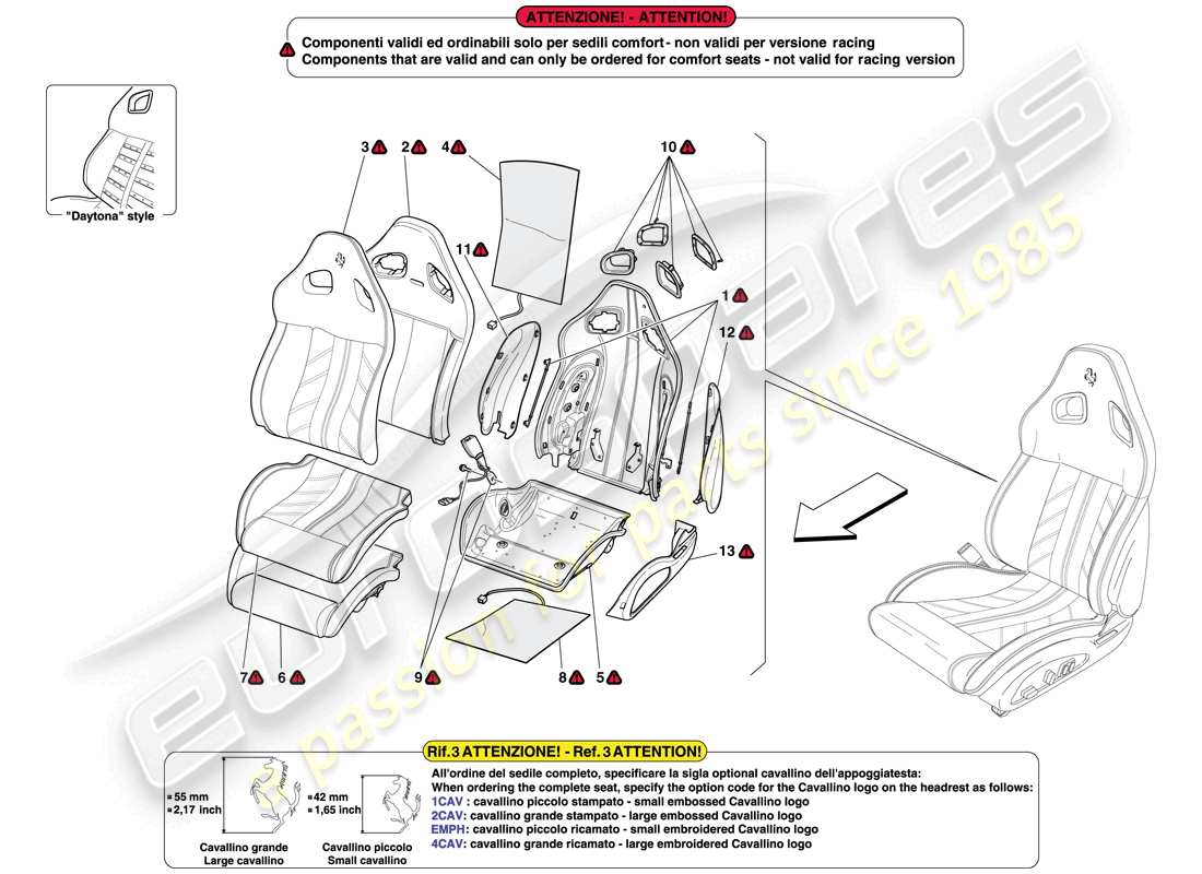 Ferrari 599 SA Aperta (RHD) FRONT SEAT - TRIM AND INTERNAL COMPONENTS Part Diagram
