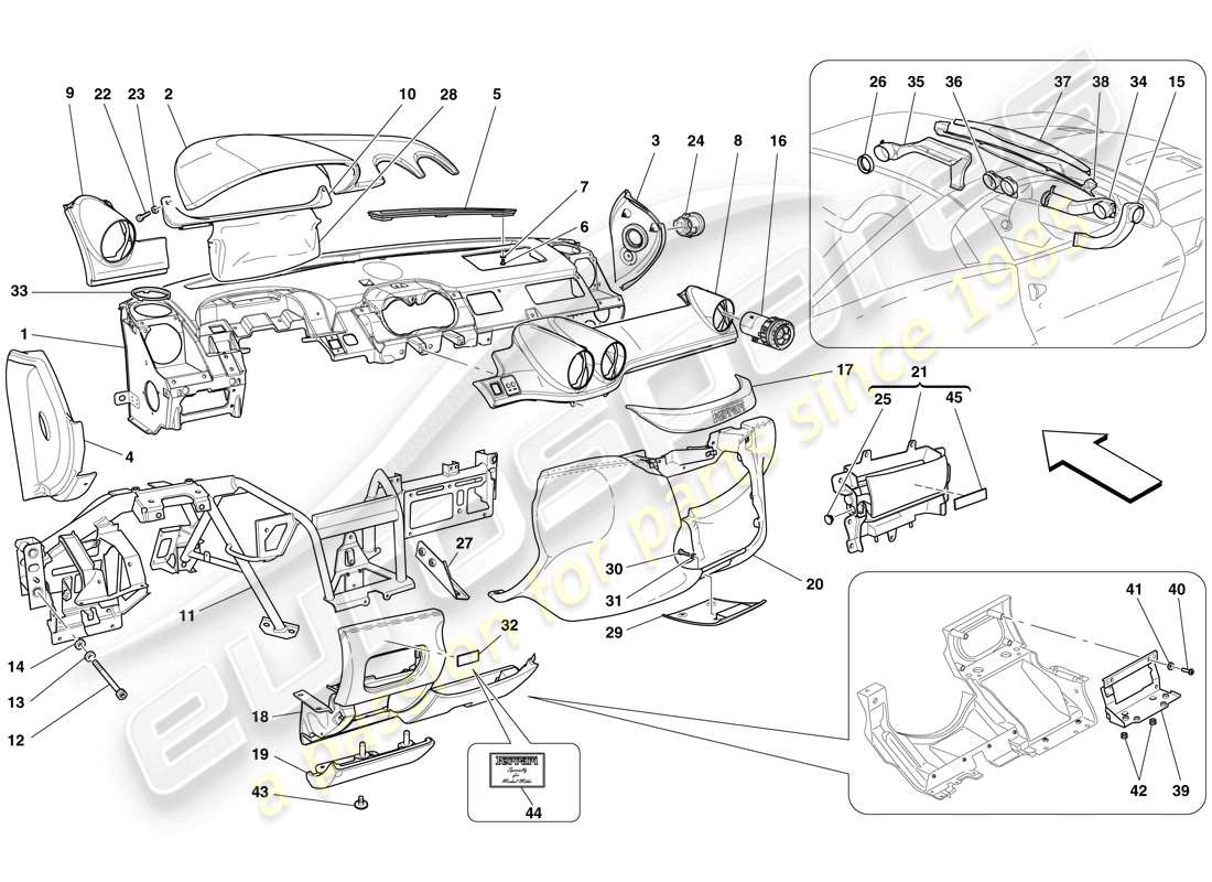 Ferrari 599 SA Aperta (RHD) DASHBOARD Part Diagram