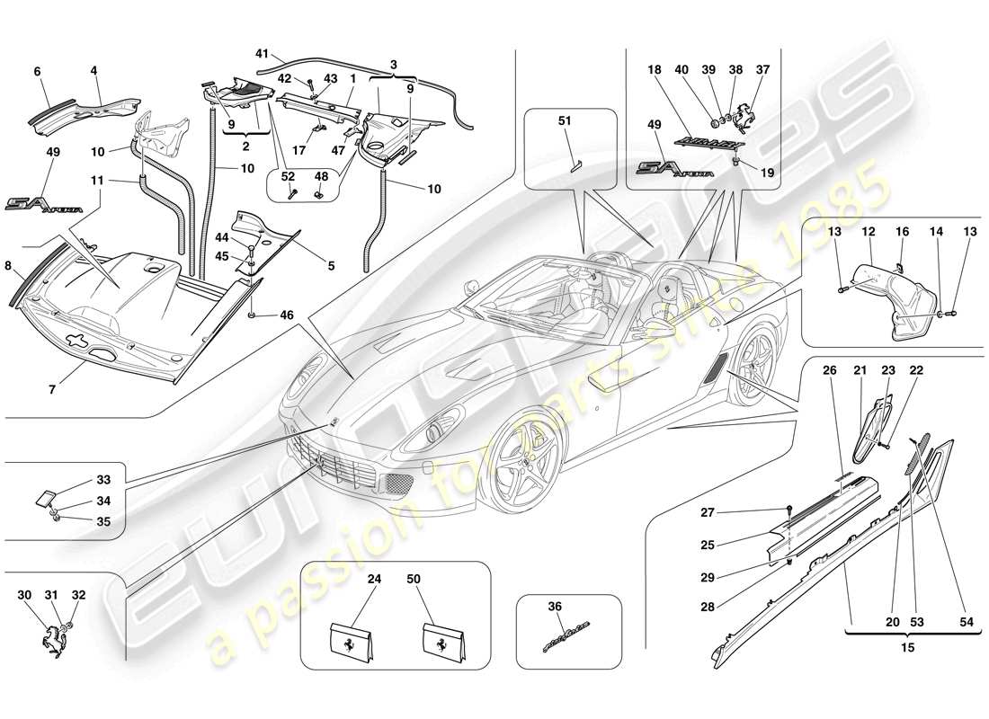 Ferrari 599 SA Aperta (RHD) EXTERIOR TRIM Part Diagram