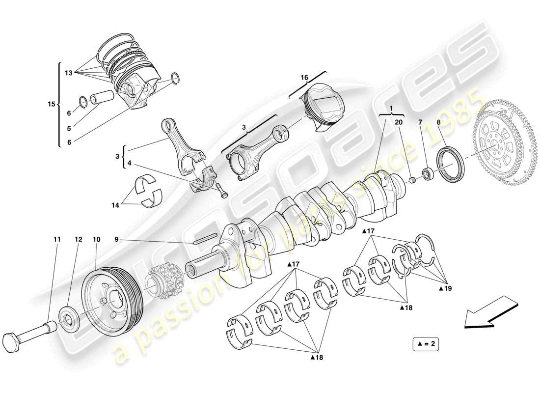 Ferrari 599 SA Aperta (USA) crankshaft - connecting rods and pistons Parts Diagram