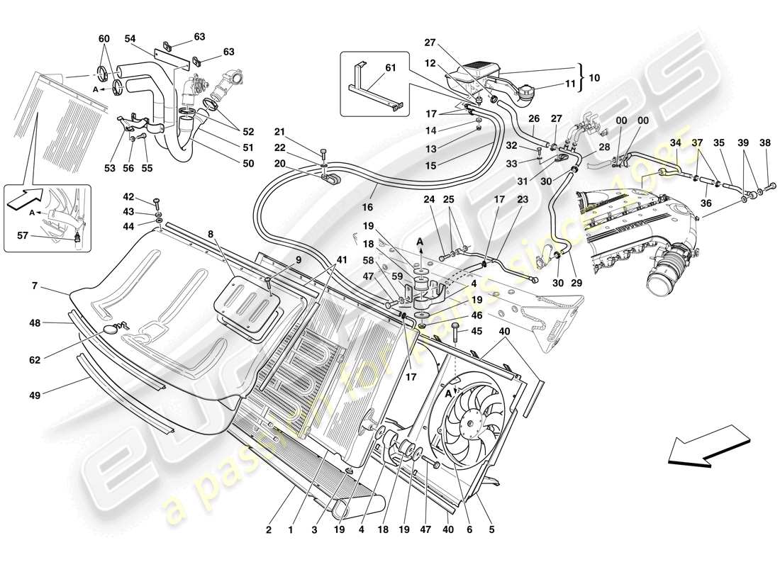 Ferrari 599 SA Aperta (USA) COOLING SYSTEM - RADIATOR AND HEADER TANK Parts Diagram