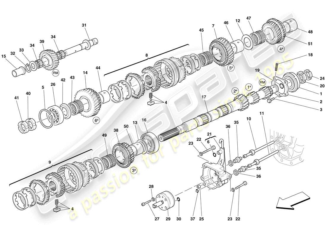 Ferrari 599 SA Aperta (USA) PRIMARY GEARBOX SHAFT GEARS AND GEARBOX OIL PUMP Parts Diagram