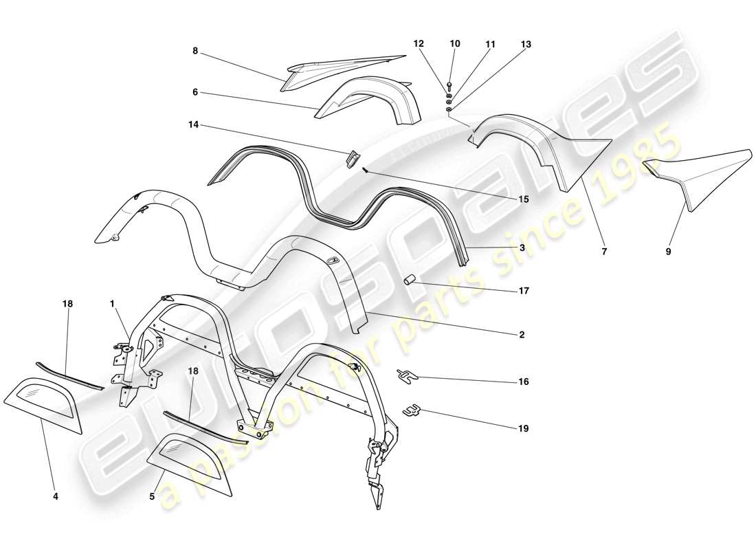 Ferrari 599 SA Aperta (USA) rollbar Parts Diagram