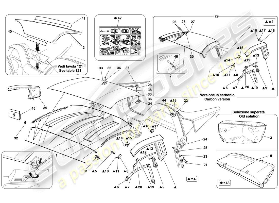 Ferrari 599 SA Aperta (USA) ROOF Parts Diagram