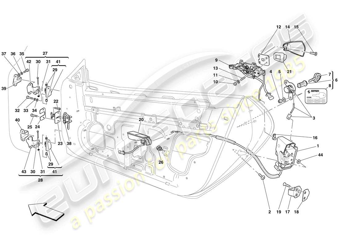 Ferrari 599 SA Aperta (USA) DOORS - OPENING MECHANISM AND HINGES Part Diagram
