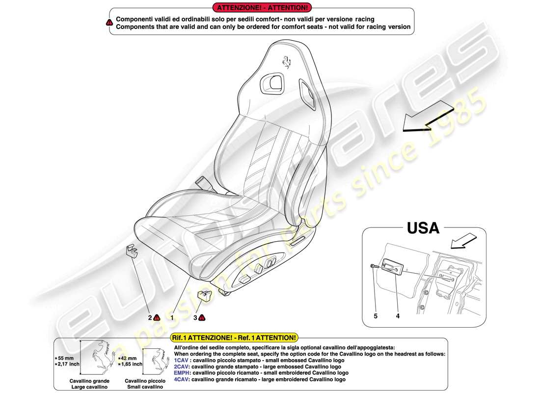 Ferrari 599 SA Aperta (USA) COMPLETE FRONT SEAT AND SEAT BELTS Parts Diagram