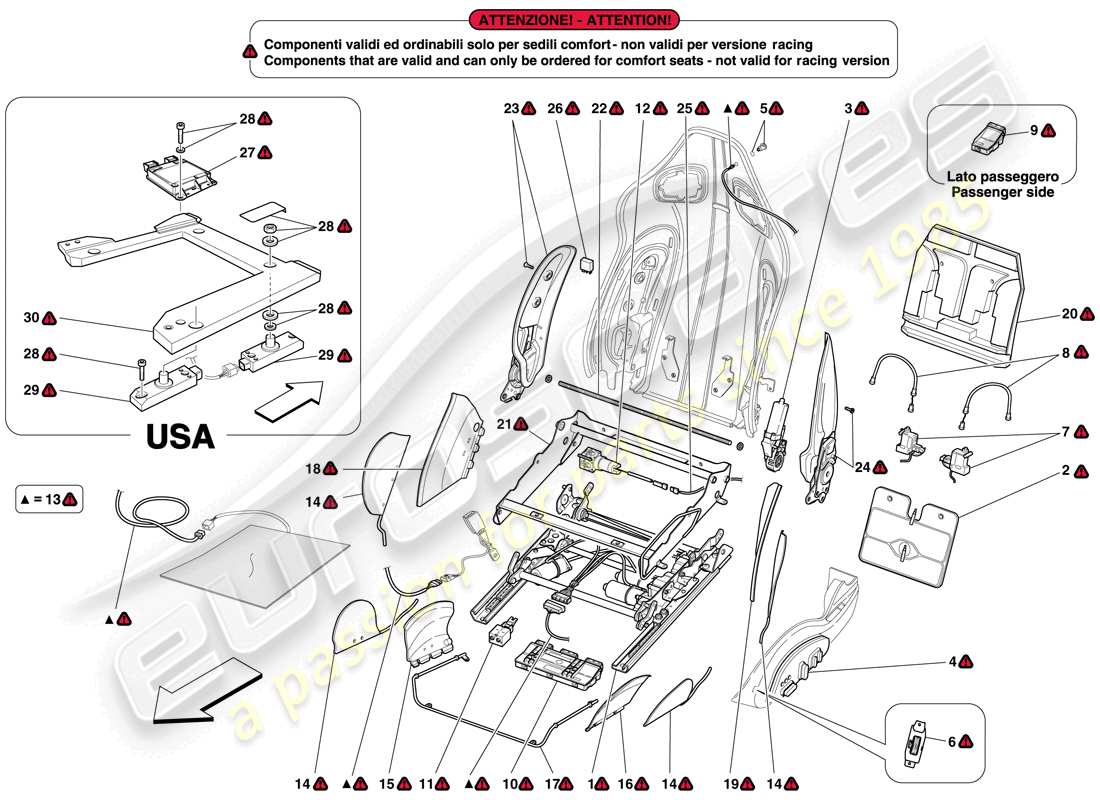 Ferrari 599 SA Aperta (USA) FRONT SEAT - GUIDES AND ADJUSTMENT MECHANISMS Parts Diagram