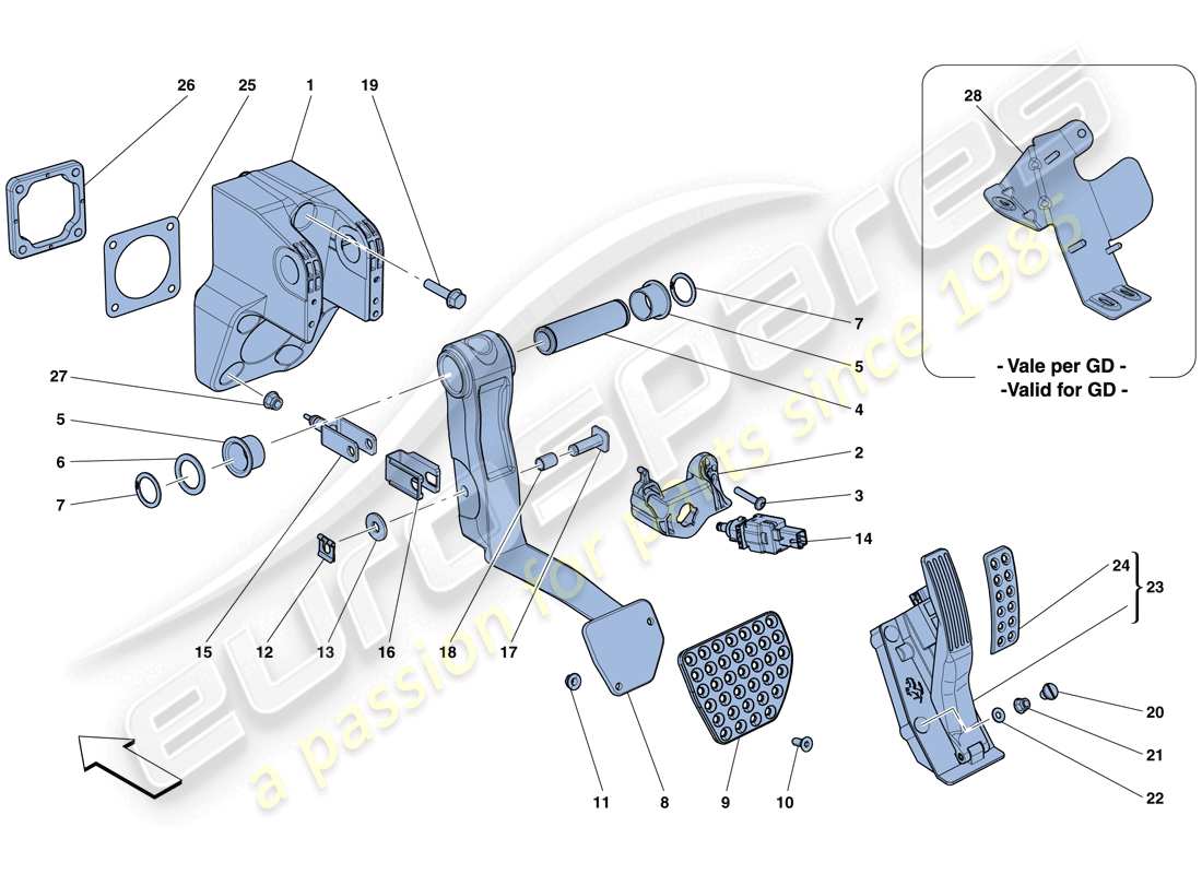 Ferrari F12 Berlinetta (Europe) COMPLETE PEDAL BOARD ASSEMBLY Part Diagram