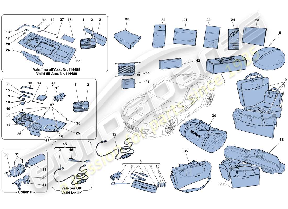 Ferrari F12 Berlinetta (Europe) TOOLS AND ACCESSORIES PROVIDED WITH VEHICLE Part Diagram