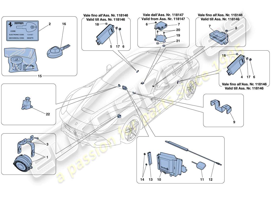 Ferrari F12 Berlinetta (Europe) ANTITHEFT SYSTEM Part Diagram