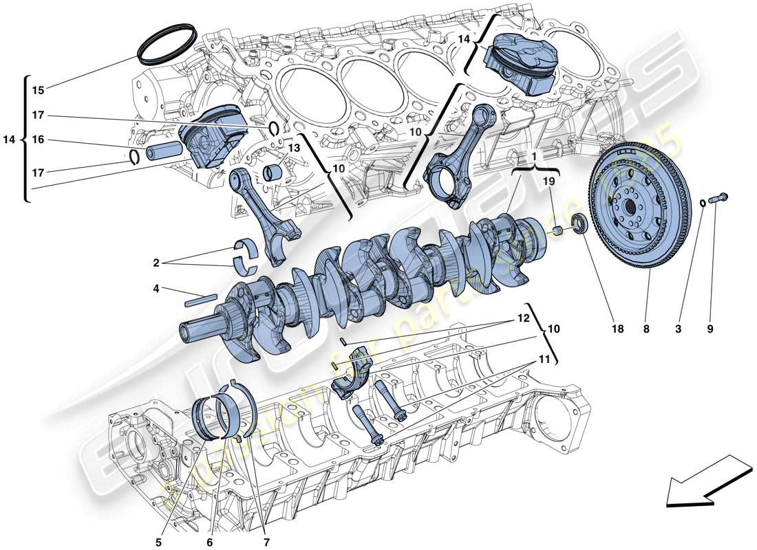 Ferrari F12 Berlinetta (RHD) crankshaft - connecting rods and pistons Part Diagram