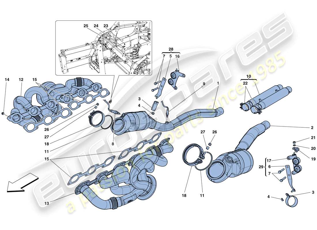 Ferrari F12 Berlinetta (RHD) pre-catalytic converters and catalytic converters Part Diagram