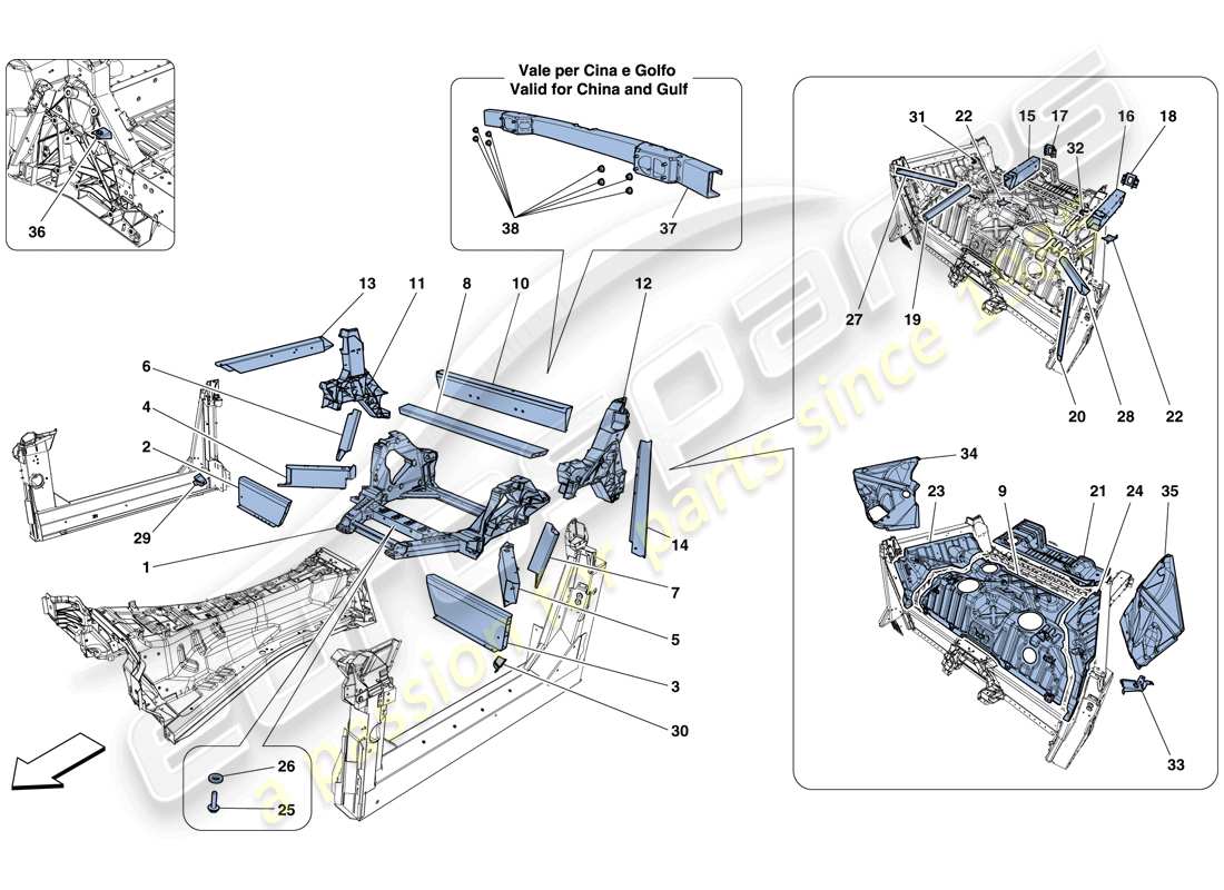Ferrari F12 Berlinetta (RHD) STRUCTURES AND ELEMENTS, REAR OF VEHICLE Part Diagram
