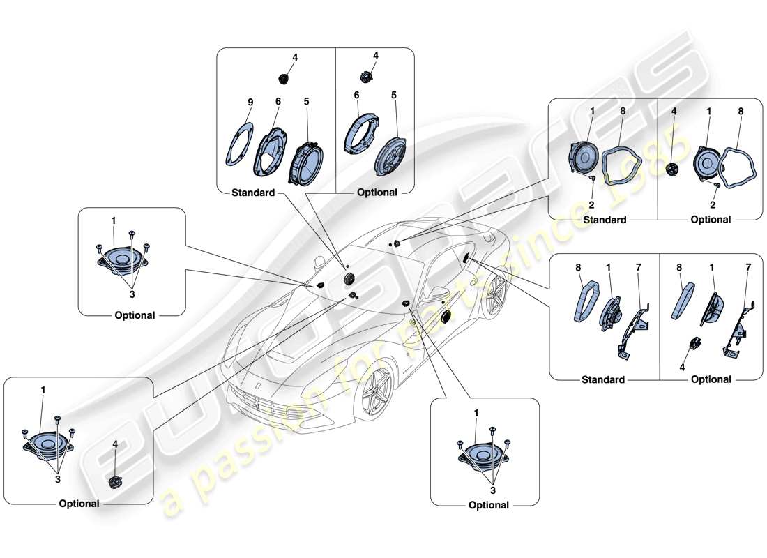 Ferrari F12 Berlinetta (RHD) AUDIO SPEAKER SYSTEM Part Diagram