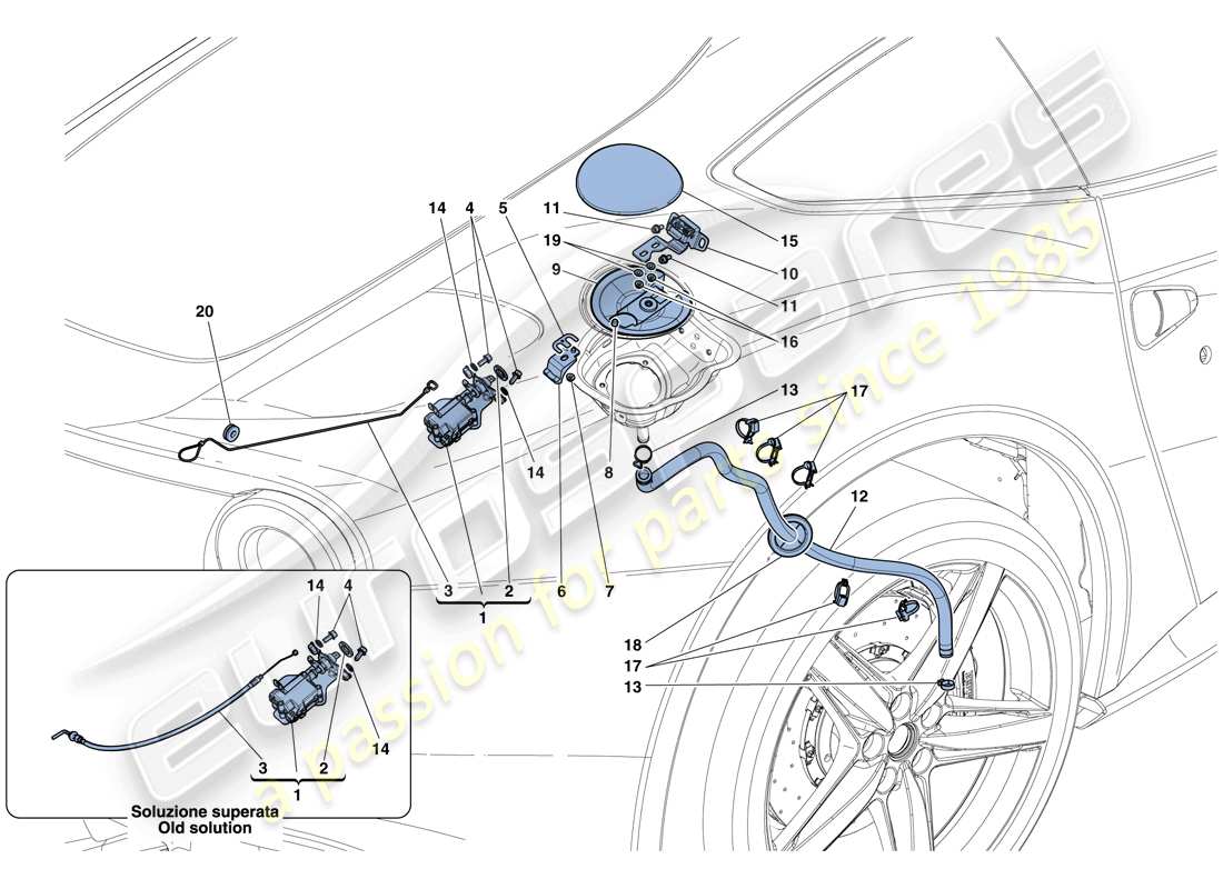 Ferrari F12 Berlinetta (USA) FUEL FILLER FLAP AND CONTROLS Part Diagram