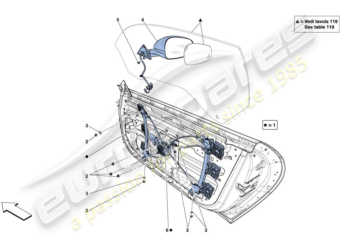 Ferrari F12 Berlinetta (USA) DOORS - POWER WINDOWS AND REAR-VIEW MIRROR Part Diagram