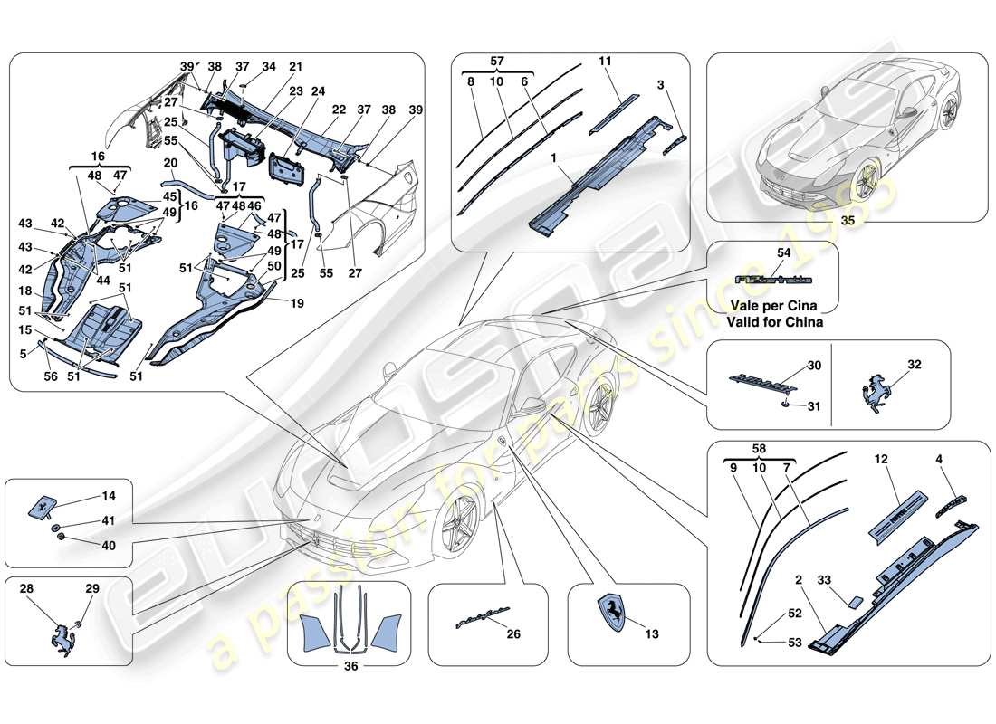 Ferrari F12 Berlinetta (USA) SHIELDS - EXTERNAL TRIM Part Diagram