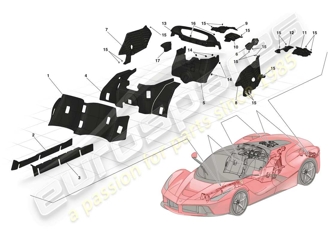 Ferrari LaFerrari (Europe) HEAT SHIELDS AND INSULATION Part Diagram