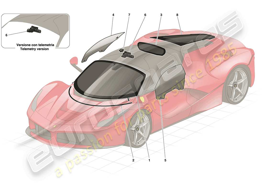 Ferrari LaFerrari (Europe) WINDOWS AND SCREENS Part Diagram