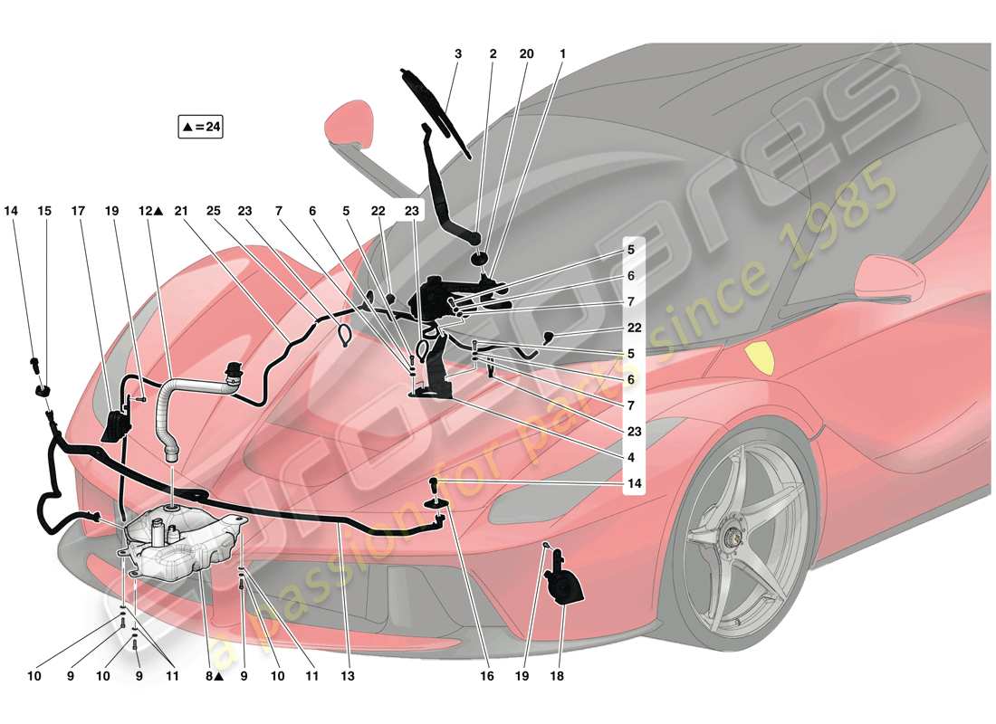 Ferrari LaFerrari (Europe) Windscreen Wiper, Windscreen Washer and Horns Part Diagram