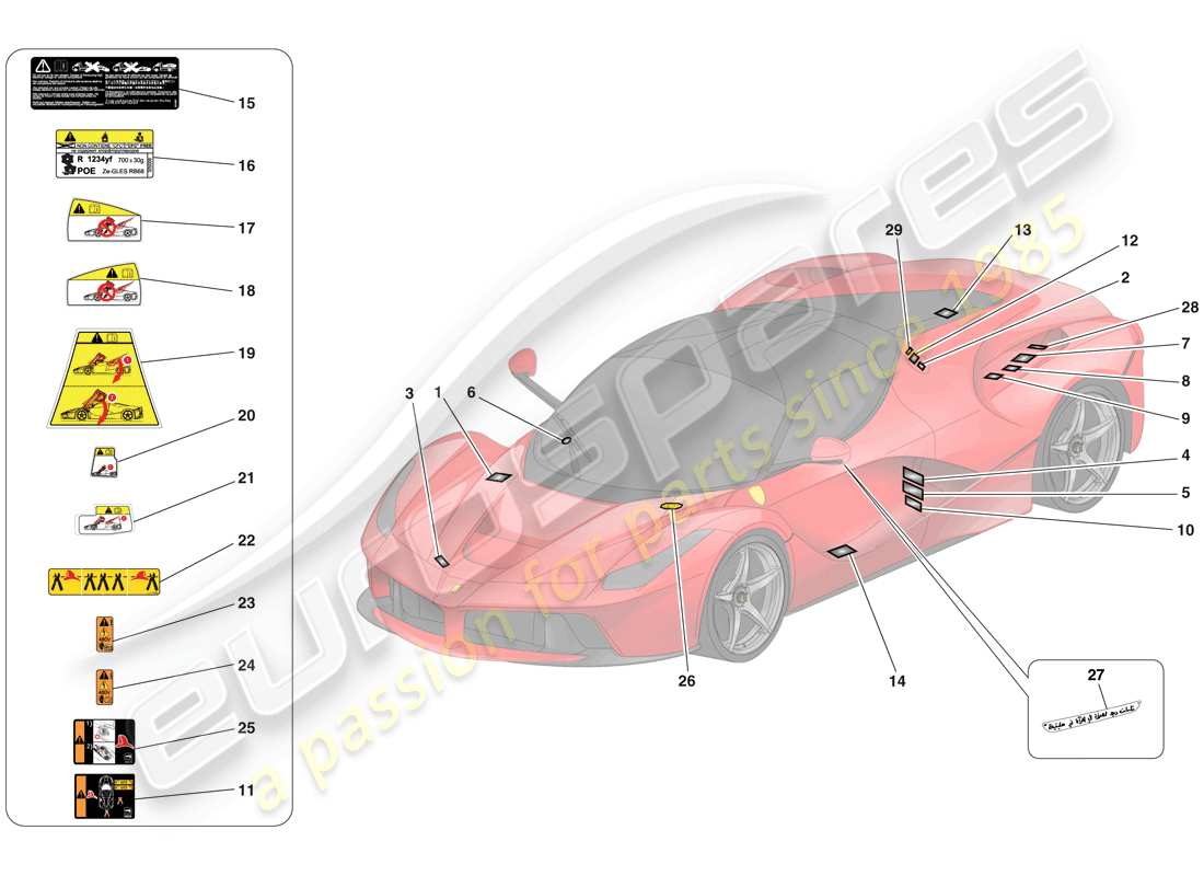 Ferrari LaFerrari (Europe) ADHESIVE LABELS AND PLAQUES Part Diagram