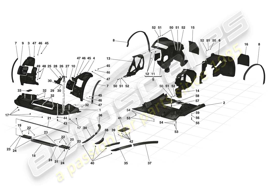 Ferrari LaFerrari (USA) FLAT UNDERTRAY AND WHEELHOUSES Part Diagram