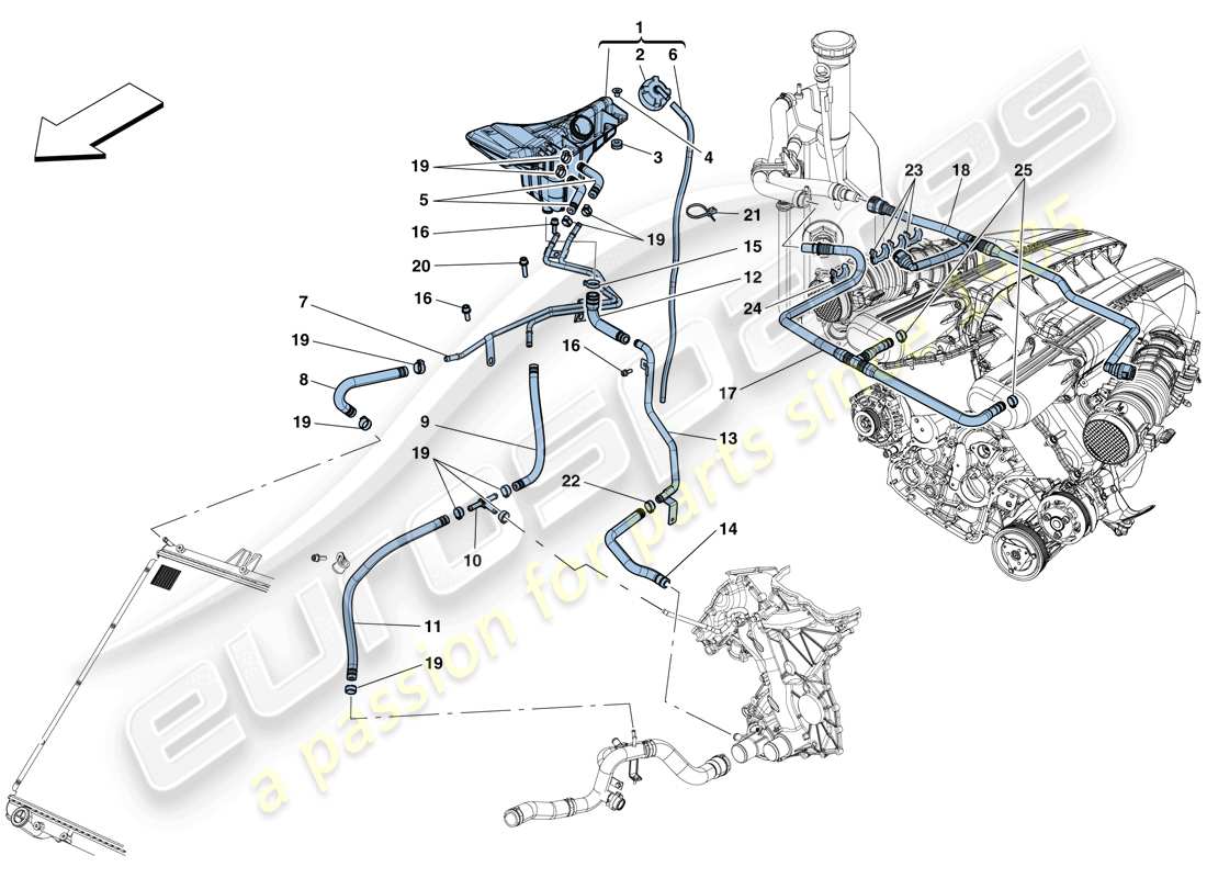 Ferrari F12 TDF (Europe) COOLING - HEADER TANK AND PIPES Part Diagram