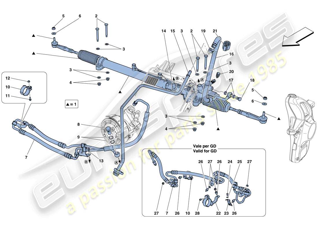 Ferrari F12 TDF (Europe) HYDRAULIC POWER STEERING BOX Part Diagram