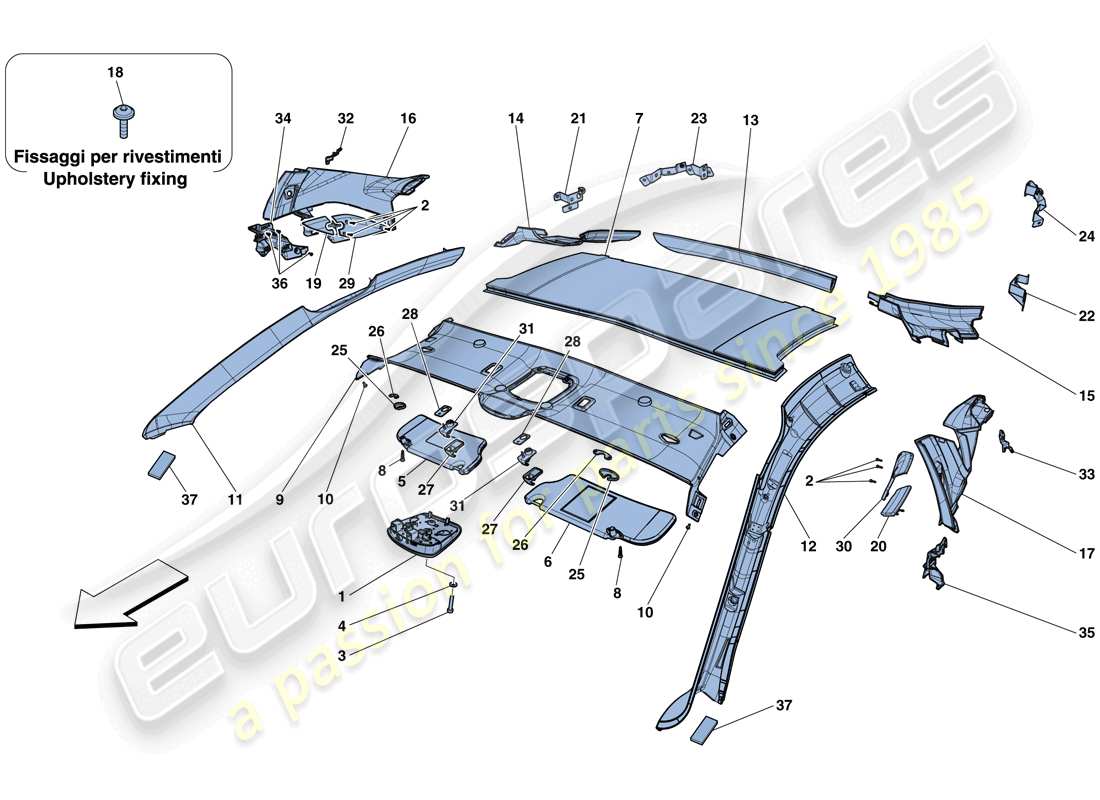 Ferrari F12 TDF (Europe) HEADLINER TRIM AND ACCESSORIES Part Diagram