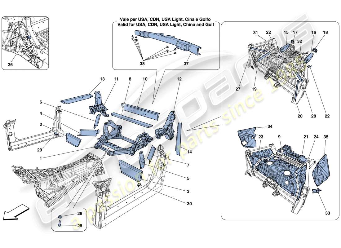 Ferrari F12 TDF (RHD) STRUCTURES AND ELEMENTS, REAR OF VEHICLE Part Diagram