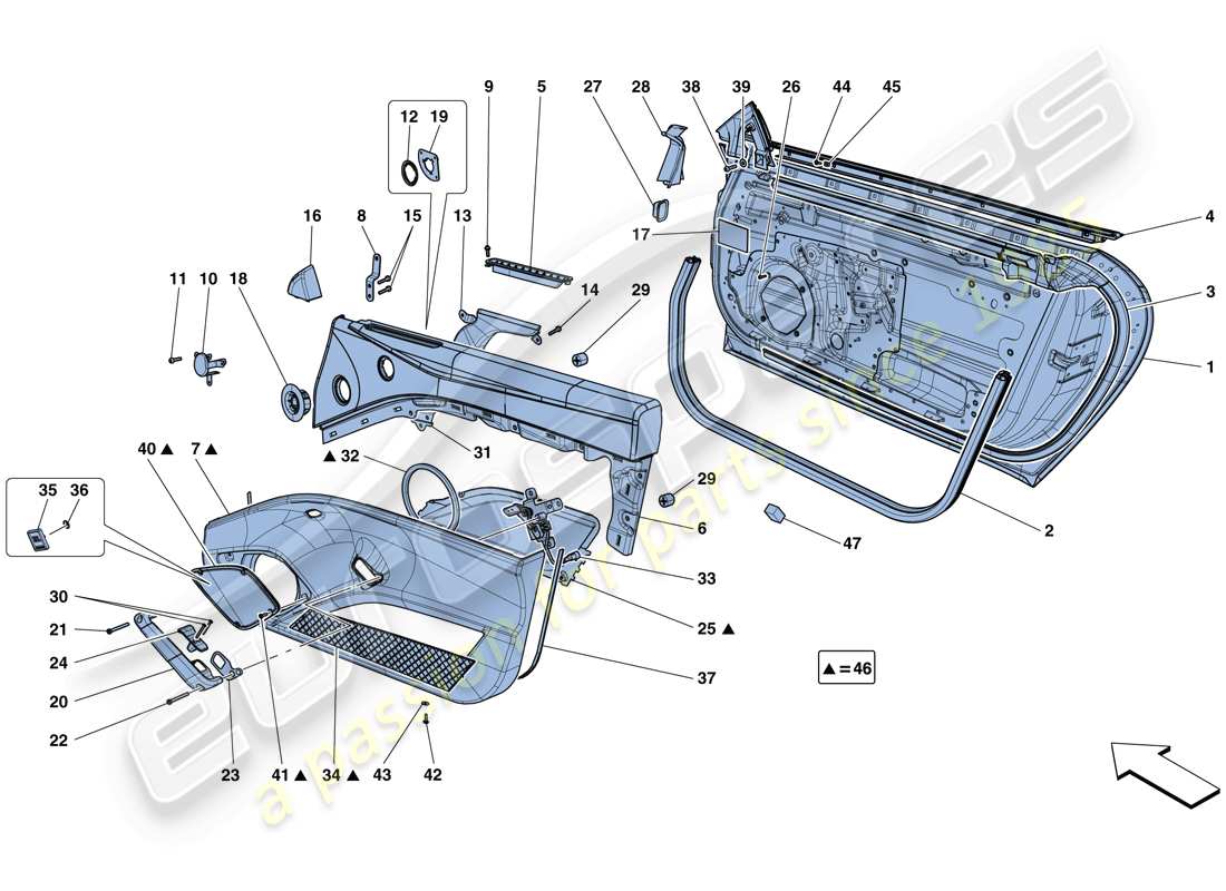 Ferrari F12 TDF (RHD) DOORS - SUBSTRUCTURE AND TRIM Part Diagram