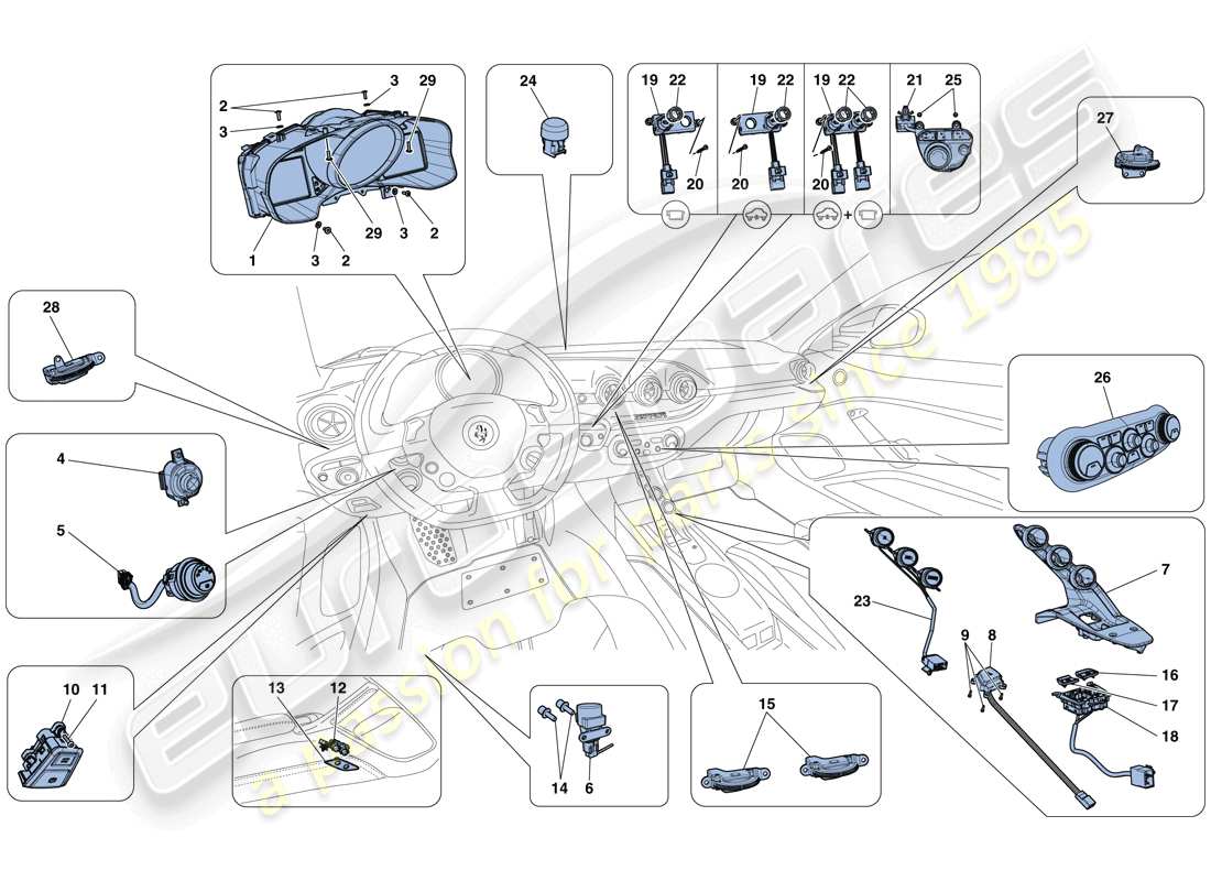 Ferrari F12 TDF (RHD) DASHBOARD AND TUNNEL INSTRUMENTS Part Diagram