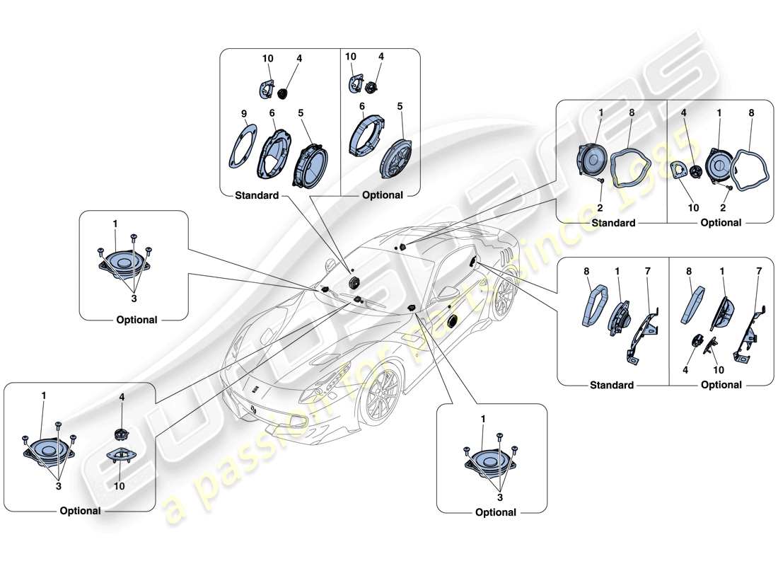 Ferrari F12 TDF (RHD) AUDIO SPEAKER SYSTEM Part Diagram
