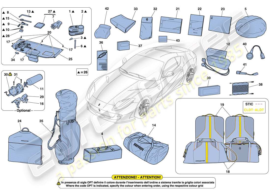 Ferrari 812 Superfast (Europe) TOOLS AND ACCESSORIES PROVIDED WITH VEHICLE Part Diagram