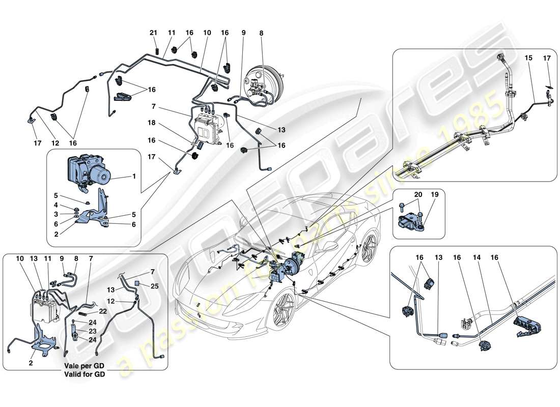 Ferrari 812 Superfast (RHD) Brake System Part Diagram