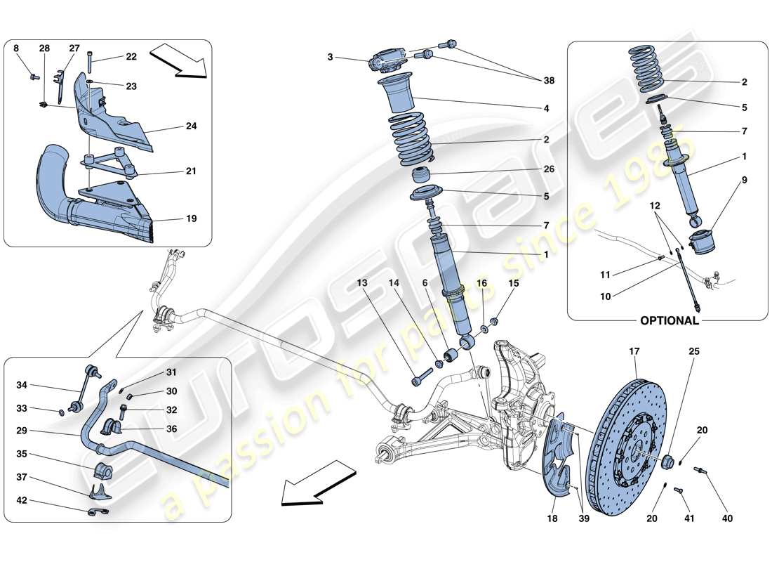 Ferrari 812 Superfast (RHD) Front Suspension - Shock Absorber and Brake Disc Part Diagram