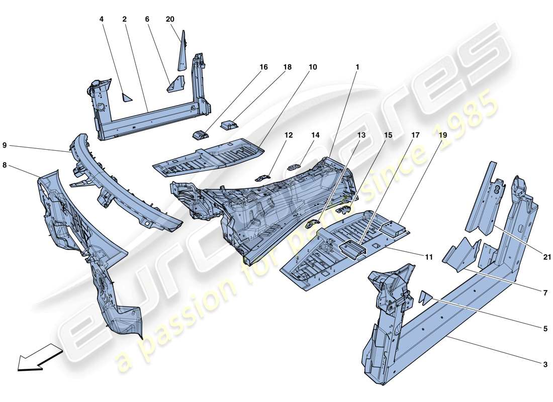 Ferrari 812 Superfast (RHD) STRUCTURES AND ELEMENTS, CENTRE OF VEHICLE Part Diagram