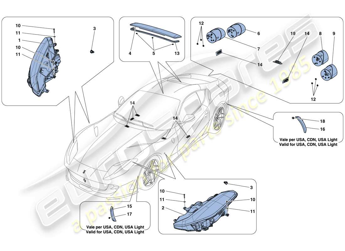 Ferrari 812 Superfast (USA) HEADLIGHTS AND TAILLIGHTS Part Diagram