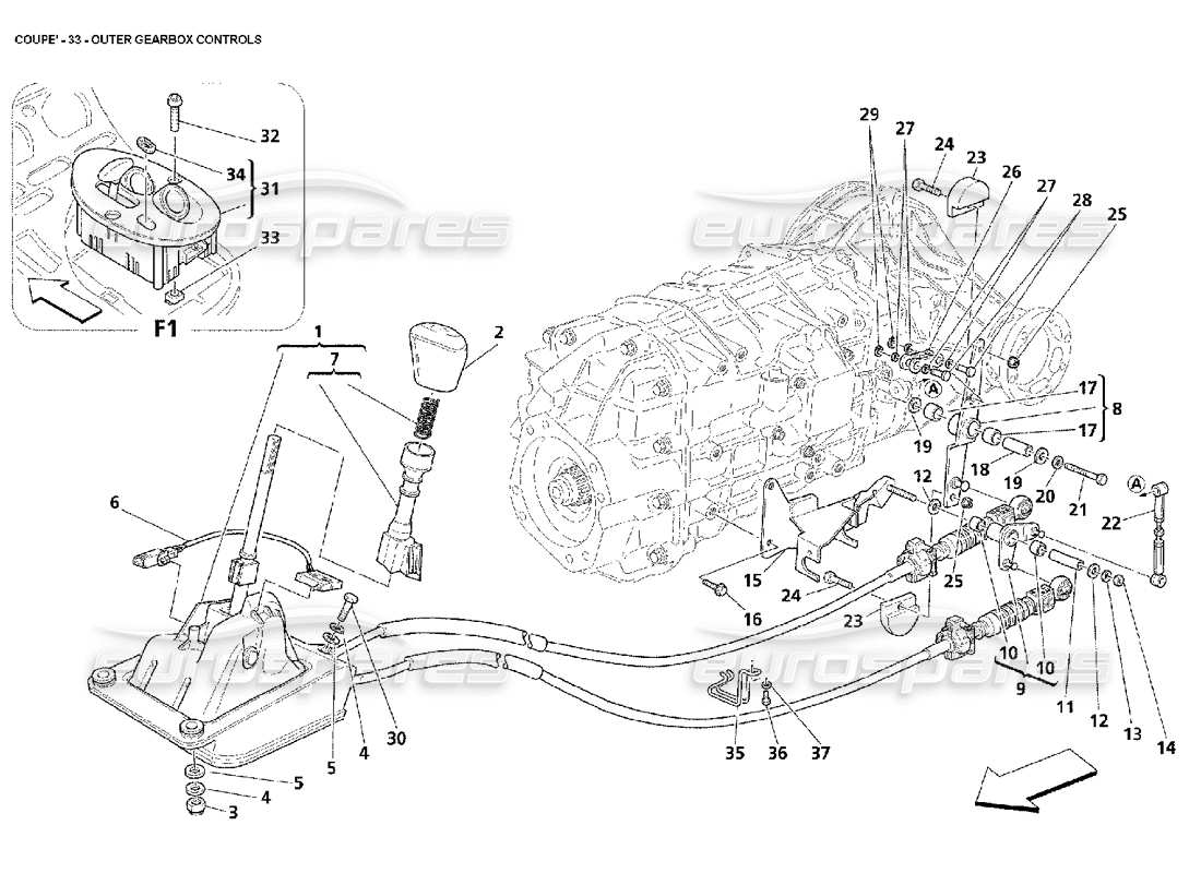 Maserati 4200 Coupe (2002) Outer Gearbox Controls Part Diagram