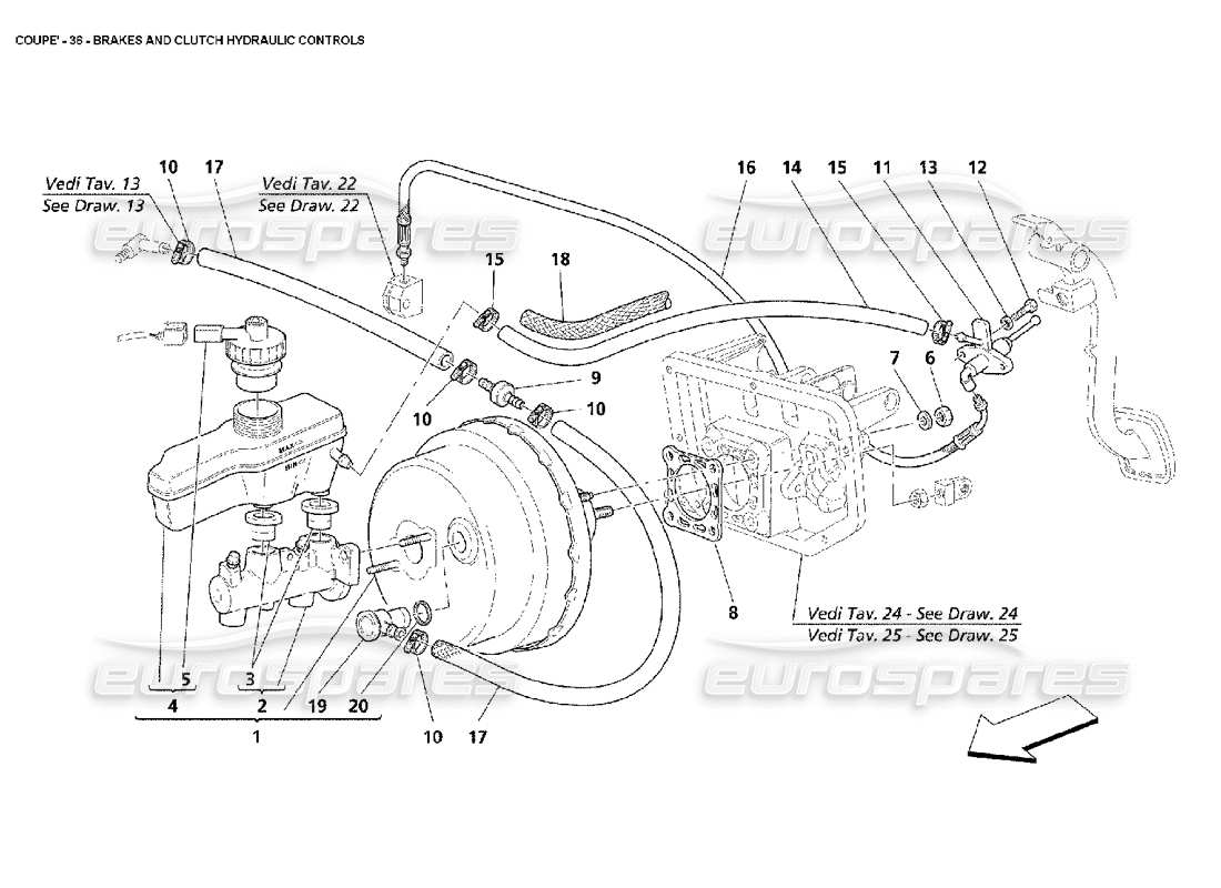 Maserati 4200 Coupe (2002) Brakes and Clutch Hydraulic Controls Part Diagram