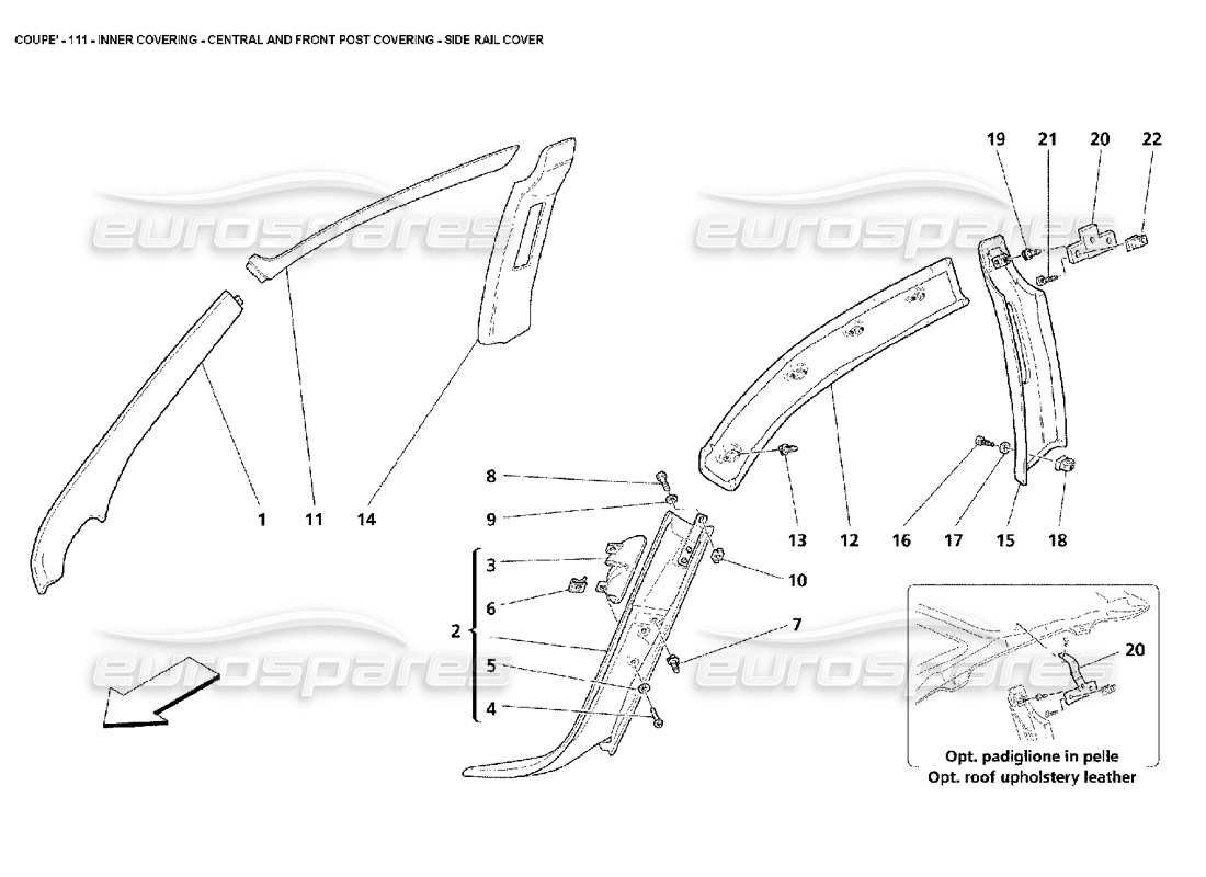Maserati 4200 Coupe (2002) Inner Covering - Central and Front Post Covering - Side Rail Cover Part Diagram