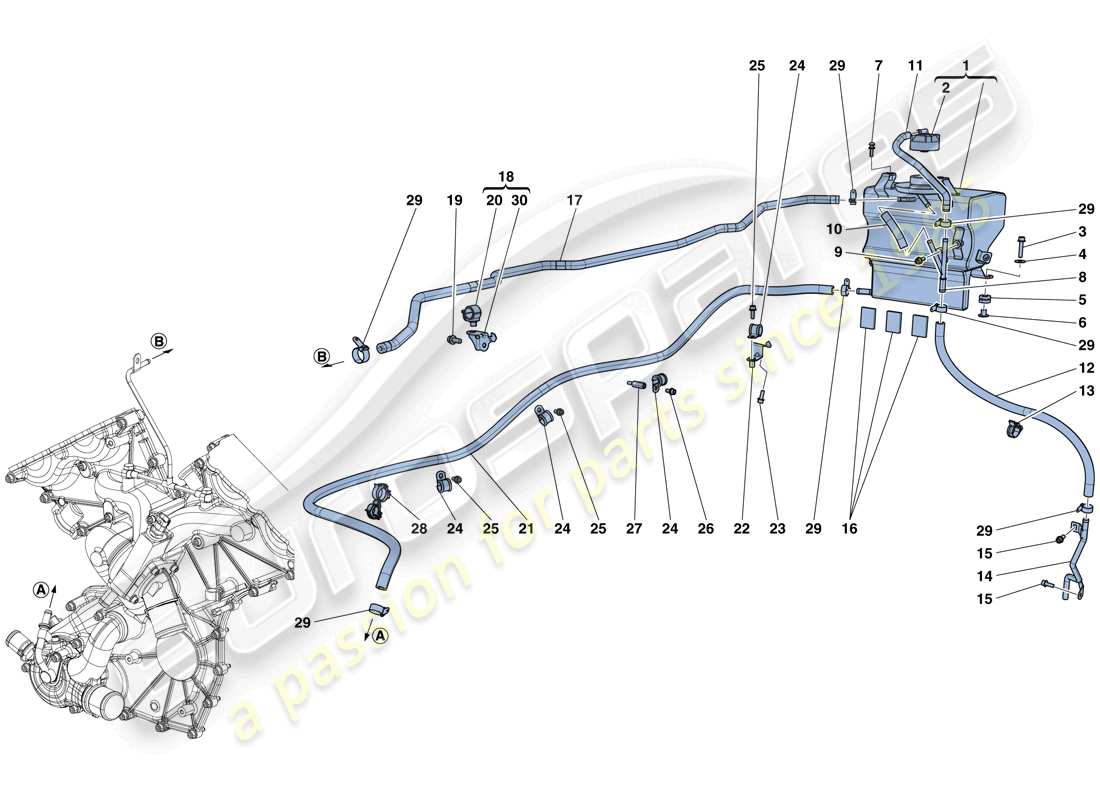 Ferrari LaFerrari Aperta (Europe) HEADER TANK AND PIPES Part Diagram