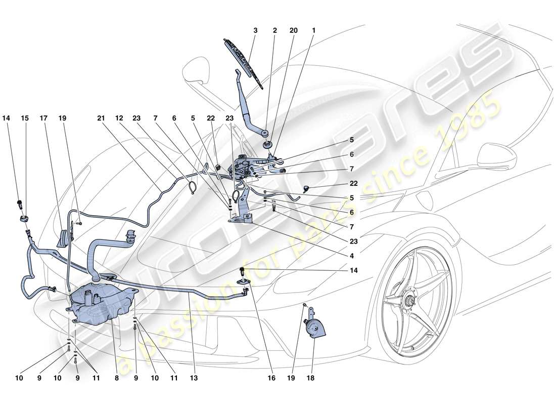 Ferrari LaFerrari Aperta (Europe) Windscreen Wiper, Windscreen Washer and Horns Part Diagram